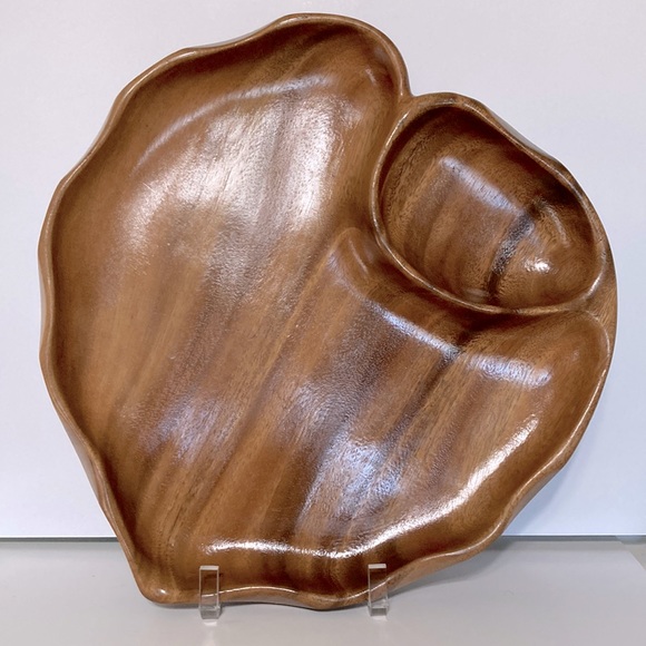 Pacific Woods Raintree Leaf Shaped Divided Tray Dish Bowl Large 14" x 12" - Picture 2 of 10